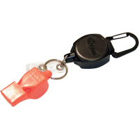 Dérouleur autorétractable pour carte d'identité et clés avec sifflet, Métal en alliage de zinc, Câble 24", Fixation Mousqueton OP294 | Office Plus