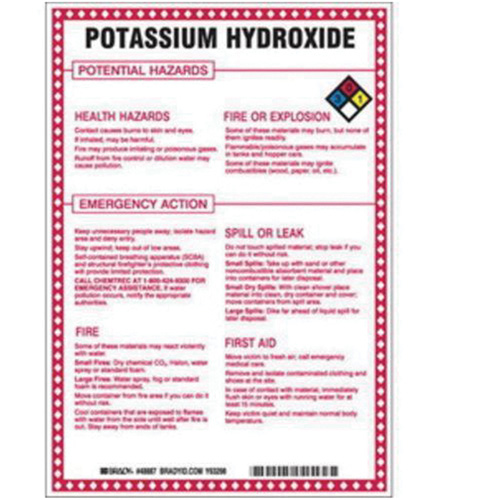 "Potassium Hydroxide Potential Hazards" Sign