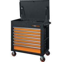 GSX Series Rolling Tool Cart with Tilt Top, 7 Drawers, 35" L x 20" W x 39" H, Black/Orange AUW202 | Office Plus