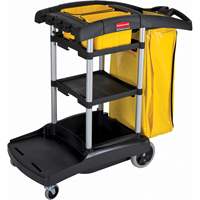 High Capacity Cleaning Carts With Bins, 49-1/4" x 21-3/4" x 38", Plastic, Black/Yellow JB486 | Office Plus