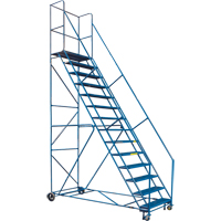 Rolling Step Ladder with Locking Step and Spring-Loaded Front Casters, 14 Steps, 30" Step Width, 128" Platform Height, Steel MA625 | Office Plus