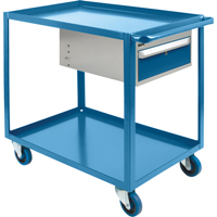 Heavy Duty Shelf Cart with Drawer, 1200 lbs. Capacity, Steel, 24" x W, 36" x H, 48" D, Rubber Wheels, All-Welded, 1 Drawers ML081 | Office Plus