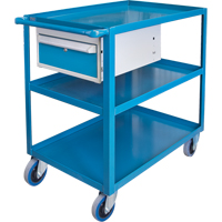 Heavy Duty Shelf Cart with Drawer, 1200 lbs. Capacity, Steel, 24" x W, 36" x H, 36" D, Rubber Wheels, All-Welded, 3 Drawers MH256 | Office Plus