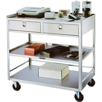 Stainless Steel Equipment Stands, 300 lbs. Capacity, Stainless Steel, 20"/20-1/8" x W, 35" x H, 37"/36-3/8" D, Knocked Down, 2 Drawers MK980 | Office Plus