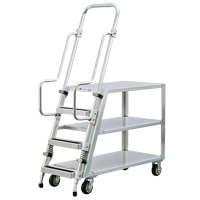 Aluminum Stock Picking Ladder Cart, Aluminum, 22" W x 51-1/2" D, 3 Shelves, 800 lbs. Capacity MO459 | Office Plus