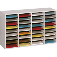 Adjustable Compartment Literature Organizer, Stationary, 36 Slots, Wood, 39-1/4" W x 11-3/4" D x 24" H OE706 | Office Plus