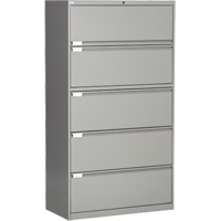 Lateral Filing Cabinet, Steel, 5 Drawers, 36" W x 18" D x 65-1/2" H, Grey OP224 | Office Plus