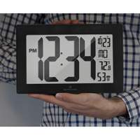 Self-Setting & Self-Adjusting Wall Clock with Stand, Digital, Battery Operated, Black OR493 | Office Plus