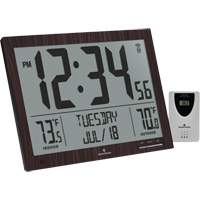 Self-Setting Full Calendar Clock with Extra Large Digits, Digital, Battery Operated, Brown OR498 | Office Plus