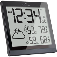Self-Setting Weather Station and Clock, Digital, Battery Operated, Black OR504 | Office Plus