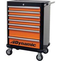 Roller Cabinet, 7 Drawers, 28" W x 18" D x 40" H, Black/Orange TER176 | Office Plus