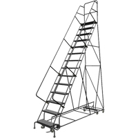 All Directional Rolling Ladder, 14 Steps, 24" Step Width, 140" Platform Height, Steel VC547 | Office Plus