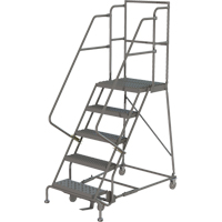 Deep Top Step Rolling Ladder, 5 Steps, 24" Step Width, 50" Platform Height, Steel VC767 | Office Plus