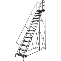 Deep Top Step Rolling Ladder, 14 Steps, 24" Step Width, 140" Platform Height, Steel VC778 | Office Plus